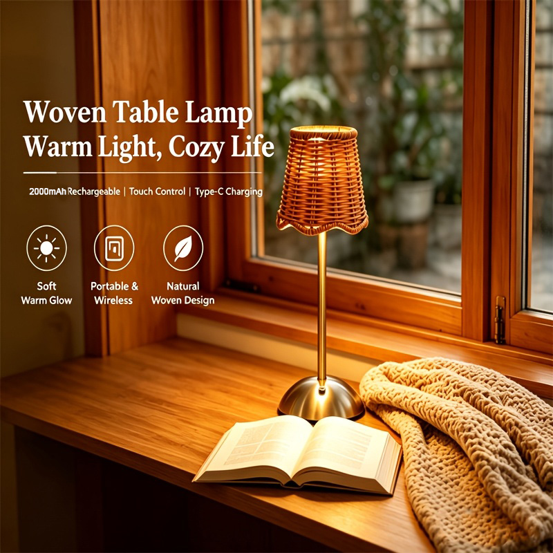 Desk Setup Room - Lampada da Tavolo Artistica in Rattan