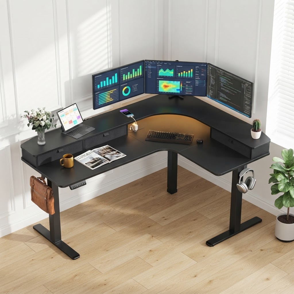 Dual Monitor Desk Setup - Scrivania elettrica regolabile in altezza a