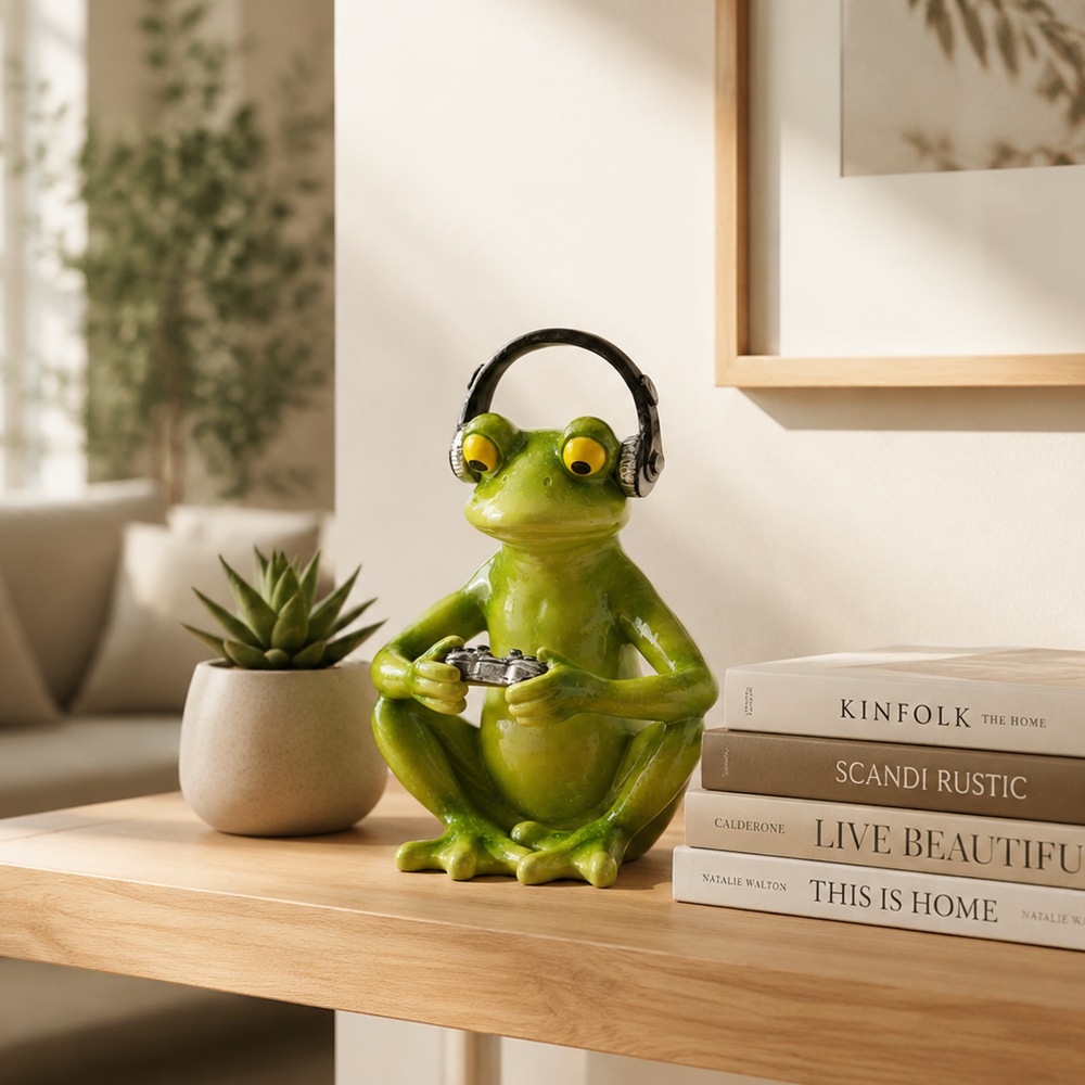 Desk Setup Headphones - Statua Divertente di Rana Gamer con