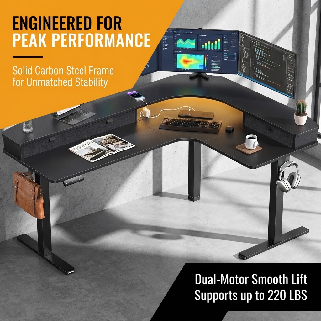 Scrivania elettrica regolabile - Dual Monitor Desk Setup recensione e prezzo